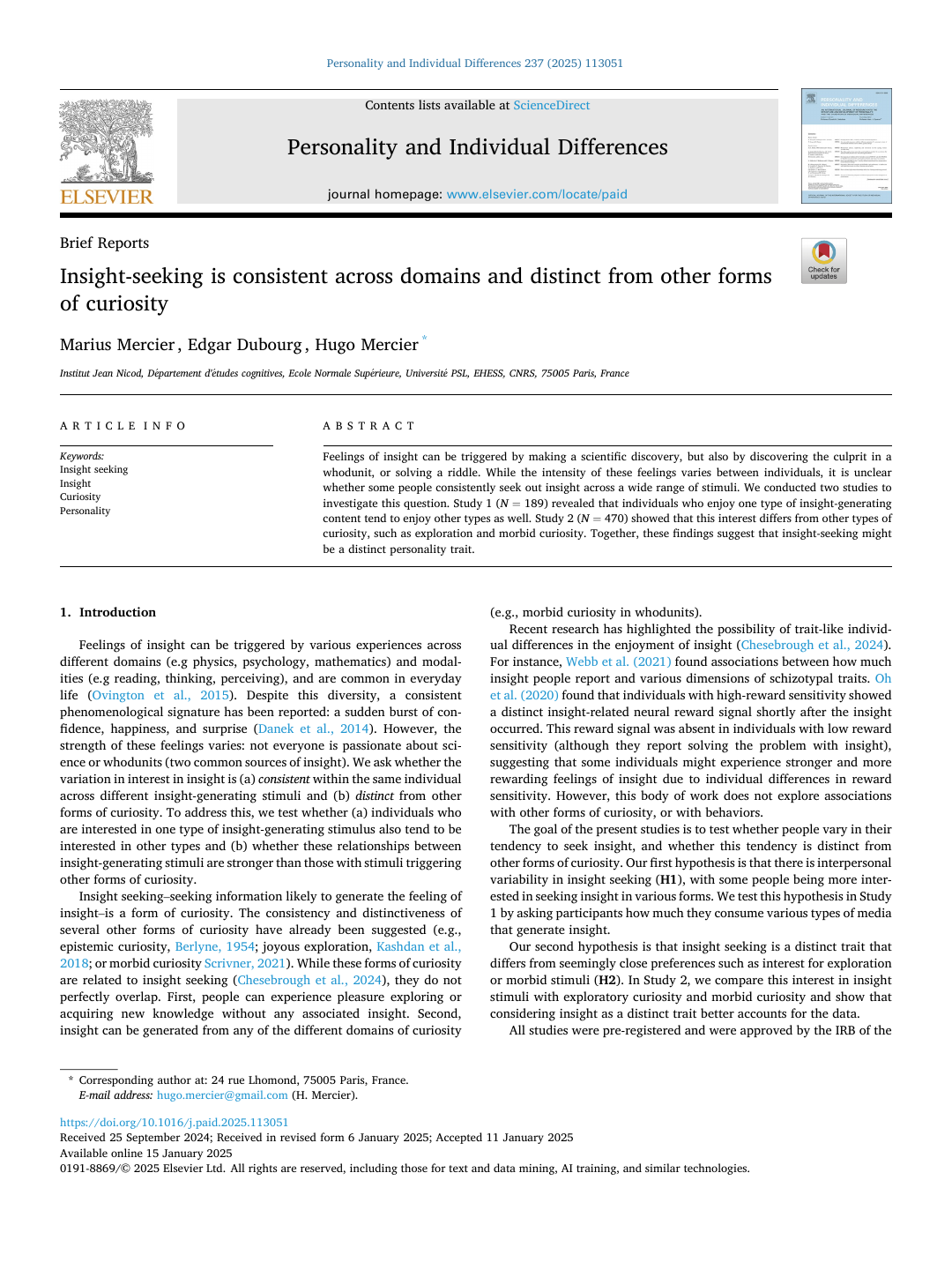 Insight-seeking is consistent across domains and distinct from other forms of curiosity