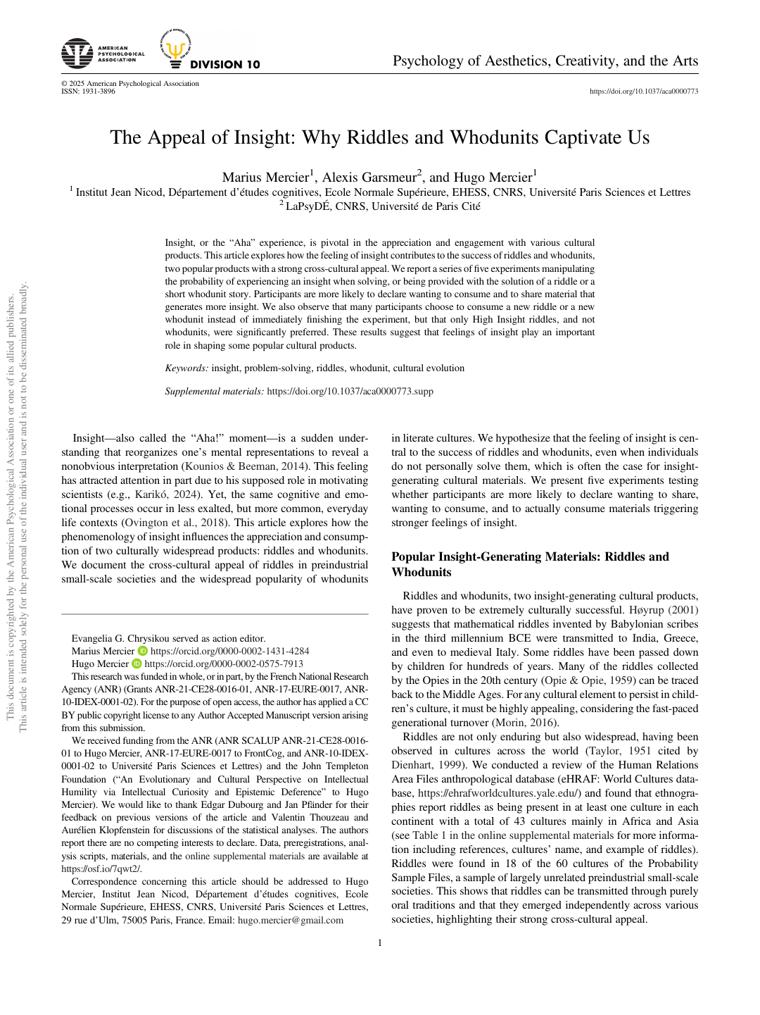 The Appeal of Insight: Why Riddles and Whodunits Captivate Us