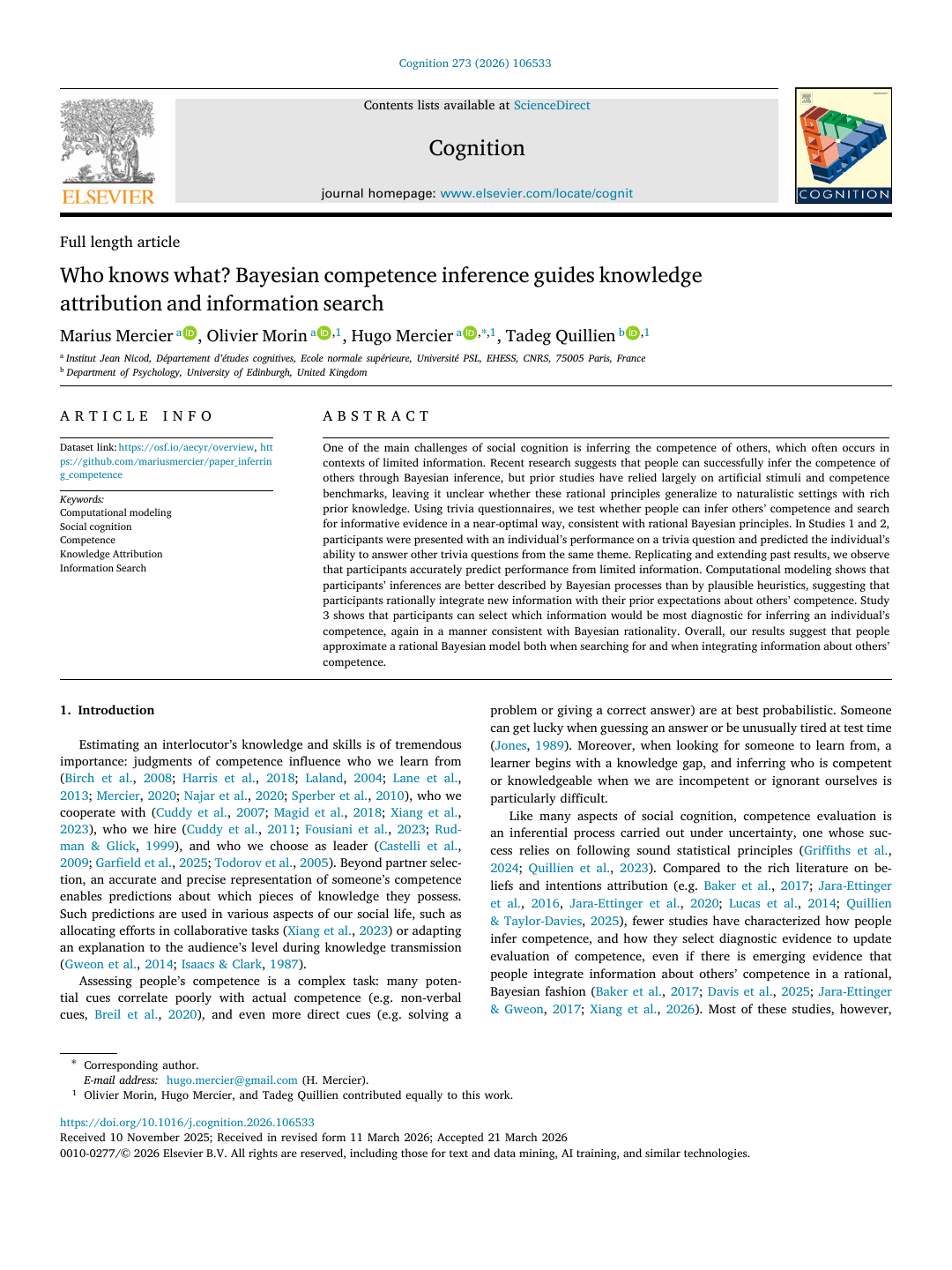 Who knows what? Bayesian Competence Inference guides Knowledge Attribution and Information Search